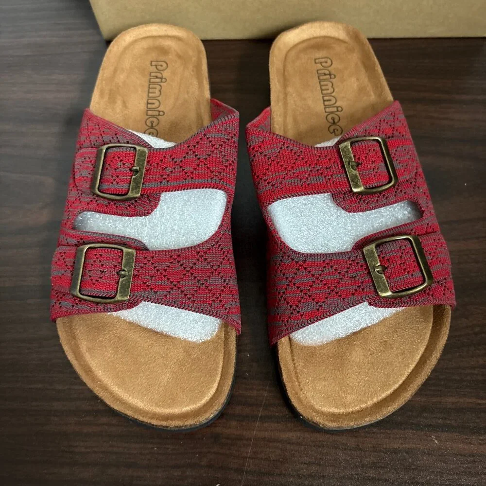 PRIMNICE Women's Comfy Arch Support Cork Footbed Sandals Haute Red Size 6 New